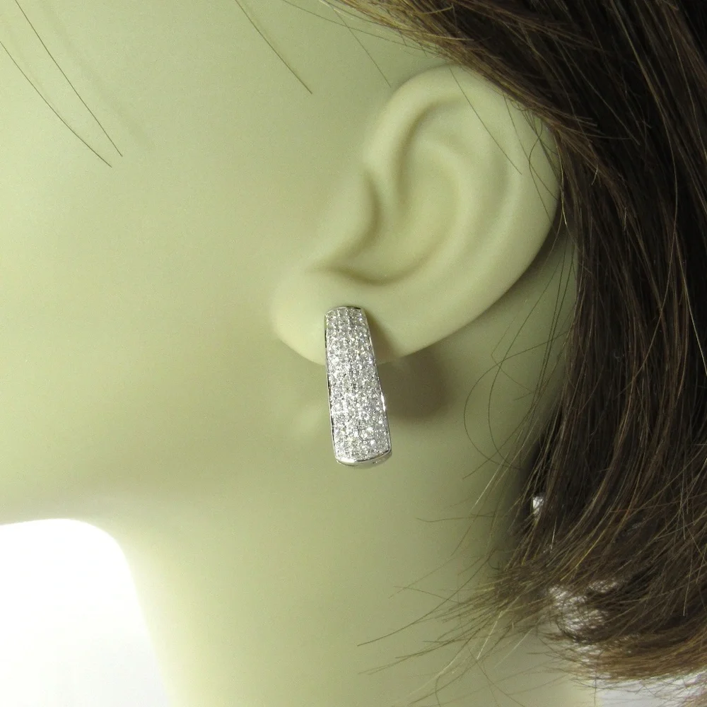 Vintage 14 Karat White Gold Diamond Hoop Earrings #4889 - Picture 9 of 9